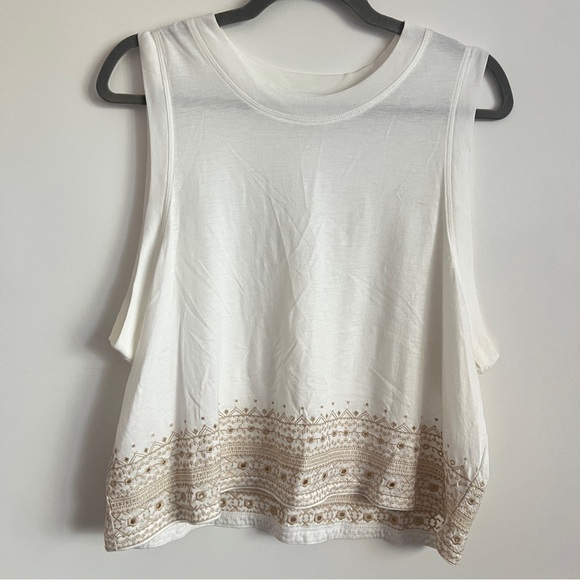 Spiritual Gangster Tops - Spiritual Gangster White Boho Embroidered Tank Top Size XL Sleeveless Muscle Tee
